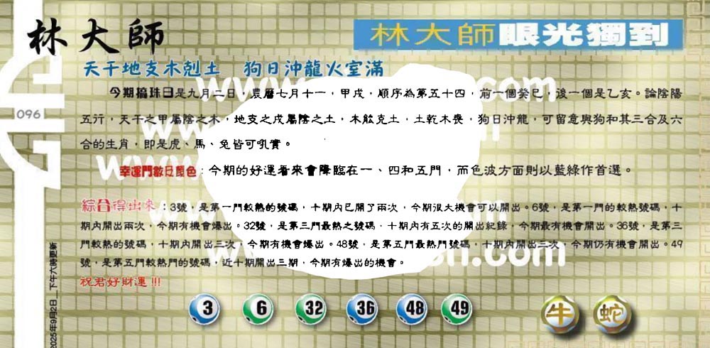 095期：老总论码/萧公子/林大师/五行夺码
