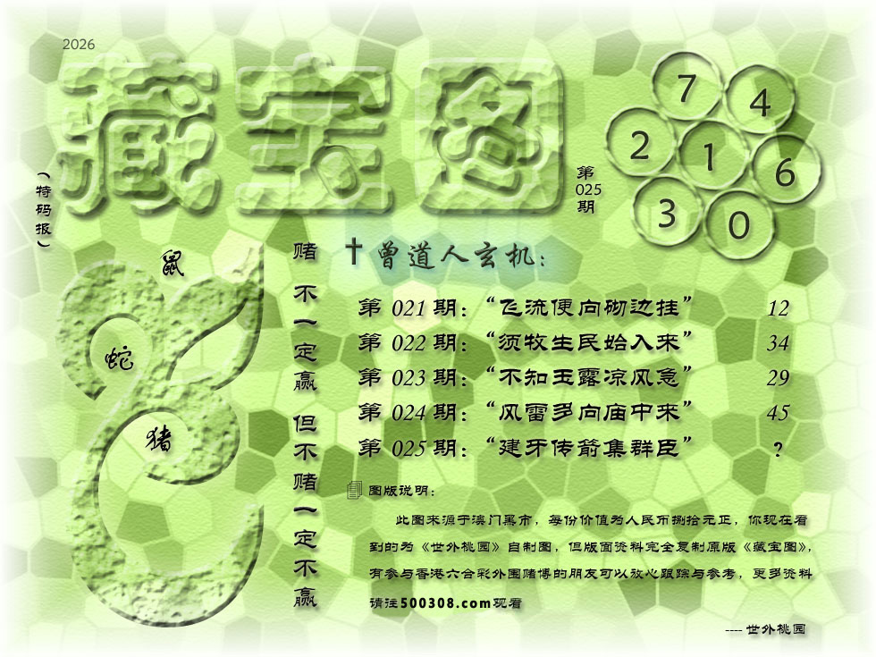 025期藏寶圖_新:建牙传箭集群臣_老:只应无伴送斜晖_禁:兔_禁:5尾_玄機字:《姓》