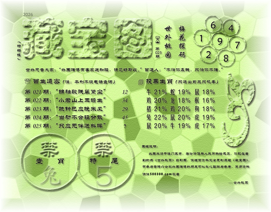 025期藏寶圖_新:建牙传箭集群臣_老:只应无伴送斜晖_禁:兔_禁:5尾_玄機字:《姓》